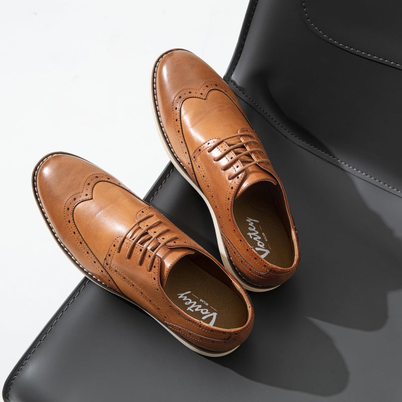 Vostey Mens Casual Dress Shoes Wingtip Plain Business Dress Shoes for Men (BMY617A Brown 10.5) - Image 4